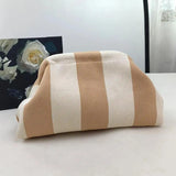 Striped Knit Makeup Bag for Women – Large Capacity Clip-Top Cosmetic Pouch & Travel Toiletry Organizer