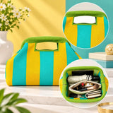 Women's Green Leaf Cosmetic Bag – Knitted Jacquard Makeup Organizer with Cutout Handle