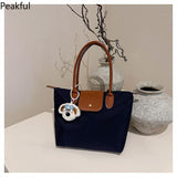 Cute Puppy Charm Nylon Tote Bag – Large Capacity Two-Tone Shoulder Bag