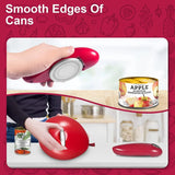 Electric can opener suitable for all can sizes. Kitchen food safety electric can opener with smooth edges. Battery-powered can opener for kitchen use, ideal for seniors, arthritis sufferers, and chefs.