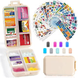 14 Grids Travel Pill Organizer Box with 415-Pcs Medicine Name Labels - Pocket Daily Pharmacy Case Container Kit - Travel Medication Holder Dispenser