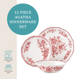The Pioneer Woman Agatha 12-Piece Stoneware Dinnerware Set, Red