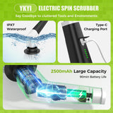 YKYI Electric Spin Scrubber Rechargeable Cleaning Brush with 8 Cleaning Brush Heads Telescopic Handle 43.3"