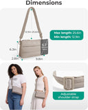 Bag dimensions 9.8 x 6.3 x 2.8 inches and adjustable shoulder strap drop 12.9 to 25.6 inches
