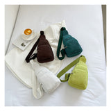 Corduroy sling bags in Coffee Brown, Teal, White and Lime Green