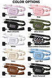 Ten color and finish options for the compact crossbody organizer pouch