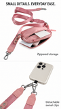 Zippered storage compartments and detachable metal swivel clips