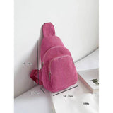 Hot Pink corduroy sling bag with approximate dimensions