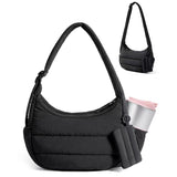 Black padded crescent shoulder bag