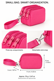 Three zip compartments, detachable wrist strap and 11 x 8 x 5 cm dimensions