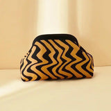 Striped Knit Makeup Bag for Women – Large Capacity Clip-Top Cosmetic Pouch & Travel Toiletry Organizer