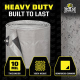 10 ft. x 20 ft. Heavy-Duty Commercial Silver/Black Tarp Cover 10 Mil Thick Weave Material, Waterproof