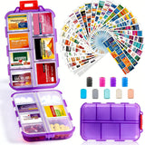 UFORU Travel Pill Organizer Box with 146 Labels, 10 Compartment Small Pill Case Medicine Kit, Portable Pocket Purse Pharmacy, Daily Weekly Vitamin Supplement Medication Holder（no pills)dealsforyou#SummerWins