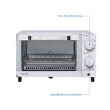Mainstays 4 Slice Countertop Toaster Oven with 3 Settings, includes baking rack and pan, Arctic White, New