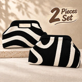 Striped Knit Makeup Bag for Women – Large Capacity Clip-Top Cosmetic Pouch & Travel Toiletry Organizer