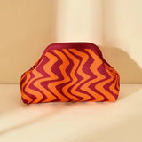 Striped Knit Makeup Bag for Women – Large Capacity Clip-Top Cosmetic Pouch & Travel Toiletry Organizer