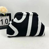Striped Knit Makeup Bag for Women – Large Capacity Clip-Top Cosmetic Pouch & Travel Toiletry Organizer