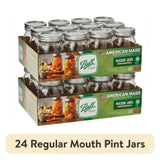 (2 pack) Ball 16 oz Mason Jars Regular Mouth 12pk, Pint Canning Jars with Lids and Rings, Bulk Ball Jars for Canning Jam, Jelly, Tomato Sauce, and Preserves