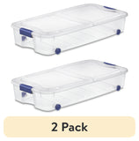 (2 pack) Sterilite Large Storage Bin, 66 Quart Clear Underbed Storage Container with Latch Lid and Wheels, Blue