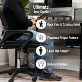 Mind Reader Seat Cushion with Gel Core, Ergonomic Pressure Relief for Tailbone, Hip, Coccyx & Sciatica Pain, Office, Car, Wheelchair, Black