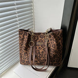 Women's Leopard Print Tote Bag – Large Capacity Faux Suede Shoulder Bag with Chain Strap