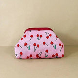 Striped Knit Makeup Bag for Women – Large Capacity Clip-Top Cosmetic Pouch & Travel Toiletry Organizer