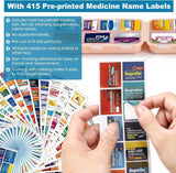 14 Grids Travel Pill Organizer Box with 415-Pcs Medicine Name Labels - Pocket Daily Pharmacy Case Container Kit - Travel Medication Holder Dispenser