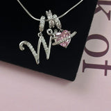 Triple-Layer Initial Necklace with Pink Heart Stone - image 35