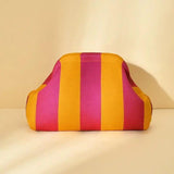 Striped Knit Makeup Bag for Women – Large Capacity Clip-Top Cosmetic Pouch & Travel Toiletry Organizer