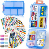 UFORU Travel Pill Organizer Box with 146 Labels, 10 Compartment Small Pill Case Medicine Kit, Portable Pocket Purse Pharmacy, Daily Weekly Vitamin Supplement Medication Holder（no pills)dealsforyou#SummerWins