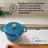 Mainstays 4.75qt Oven-Safe Cast Iron Ceramic Enamel Round Dutch Oven, Blue