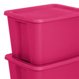 Sterilite Large Storage Bin, 18 Gallon Plastic Storage Container with Snap-On Lid, Pink, 8 Count