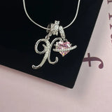 Triple-Layer Initial Necklace with Pink Heart Stone - image 36