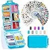 14 Grids Travel Pill Organizer Box with 415-Pcs Medicine Name Labels - Pocket Daily Pharmacy Case Container Kit - Travel Medication Holder Dispenser