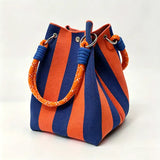 Mini boho woven bucket handbag