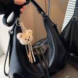 【Black Friday】Retro Texture Dark Brown Crescent-Shaped Shoulder Handbag, Cute Bear Pendant Bag, Niche Design, Simple Classic Handbag, Fashionable Hobo Bag, Crossbody Shoulder Purse, Casual Shoulder Purse, Suitable for Students, Shopping, Etc - image 11