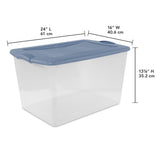 Sterilite Large Storage Bin, 66 Quart Clear Plastic Storage Container with Latch Lid, Light Blue, 6 Count