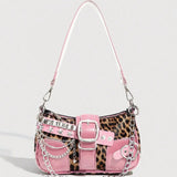Fashionable Leopard Print Crescent Moon Bag
