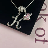 Triple-Layer Initial Necklace with Pink Heart Stone - image 24