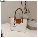 Cute Puppy Charm Nylon Tote Bag – Large Capacity Two-Tone Shoulder Bag