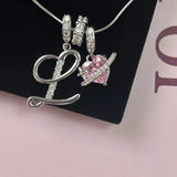 Triple-Layer Initial Necklace with Pink Heart Stone - image 25
