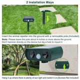 Solar Powered Ultrasonic Animal Repeller Motion Sensor Repellent Device, IPX4 Waterproof, For Repelling Squirrels/Raccoons/Dogs/Cats, Outdoor Use, Green