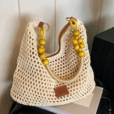 Women's Elegant Crochet Crossbody Shoulder Bag with Wooden Bead Decor, High-Quality Fashion Crossbody Purse, Casual Trendy Bag - image 10