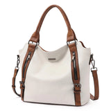 Large laptop tote work bag - white with brown