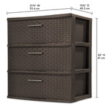 (2 pack) Sterilite 3 Drawer Wide Weave Tower, Plastic Décor Drawers with Pull Handles, Brown