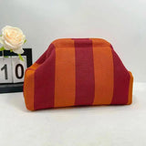 Striped Knit Makeup Bag for Women – Large Capacity Clip-Top Cosmetic Pouch & Travel Toiletry Organizer