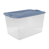 Sterilite Large Storage Bin, 66 Quart Clear Plastic Storage Container with Latch Lid, Light Blue, 6 Count