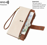 Women's Retro Casual Minimalist Solid Color RFID Blocking Synthetic PU Leather Wallet - Slim Bifold/Trifold Clutch Wristlet with Zipper Pocket, Built-In Card Holder, Large Capacity for Daily Carry & Holiday Gifting