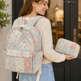 Large two-piece quilted floral backpack set