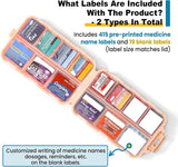 14 Grids Travel Pill Organizer Box with 415-Pcs Medicine Name Labels - Pocket Daily Pharmacy Case Container Kit - Travel Medication Holder Dispenser